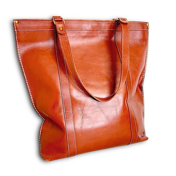 Roots Handbags - Vintage Roots Genuine Leather  Caramel Brown Tote Bag  Classic Canadian
